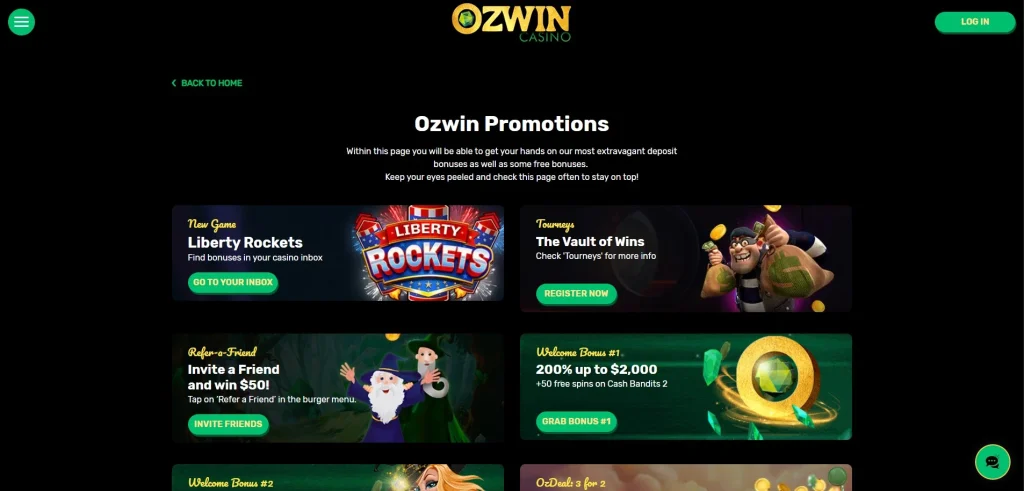 Ozwin Casino Bonus And Promotions